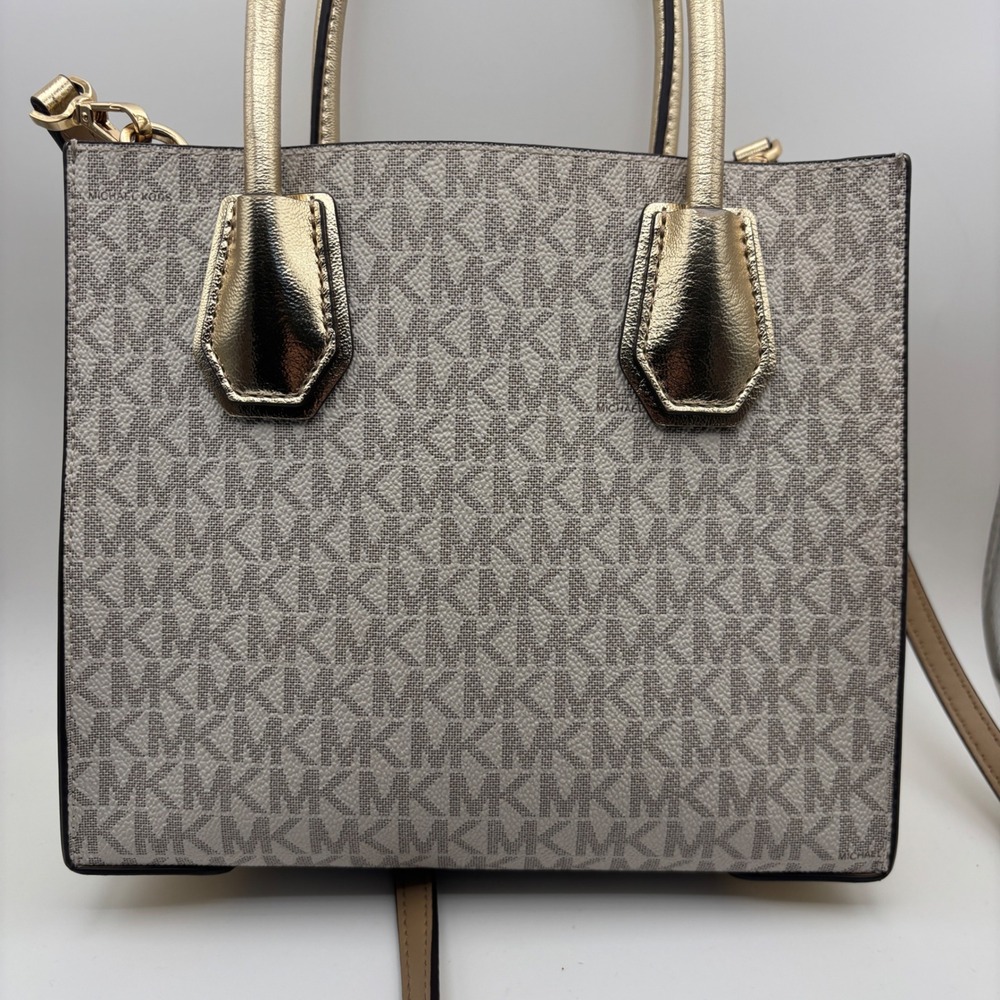Michael Kors Satchel Women Small Vanilla Monogram Structured Modern - Picture 5 of 12